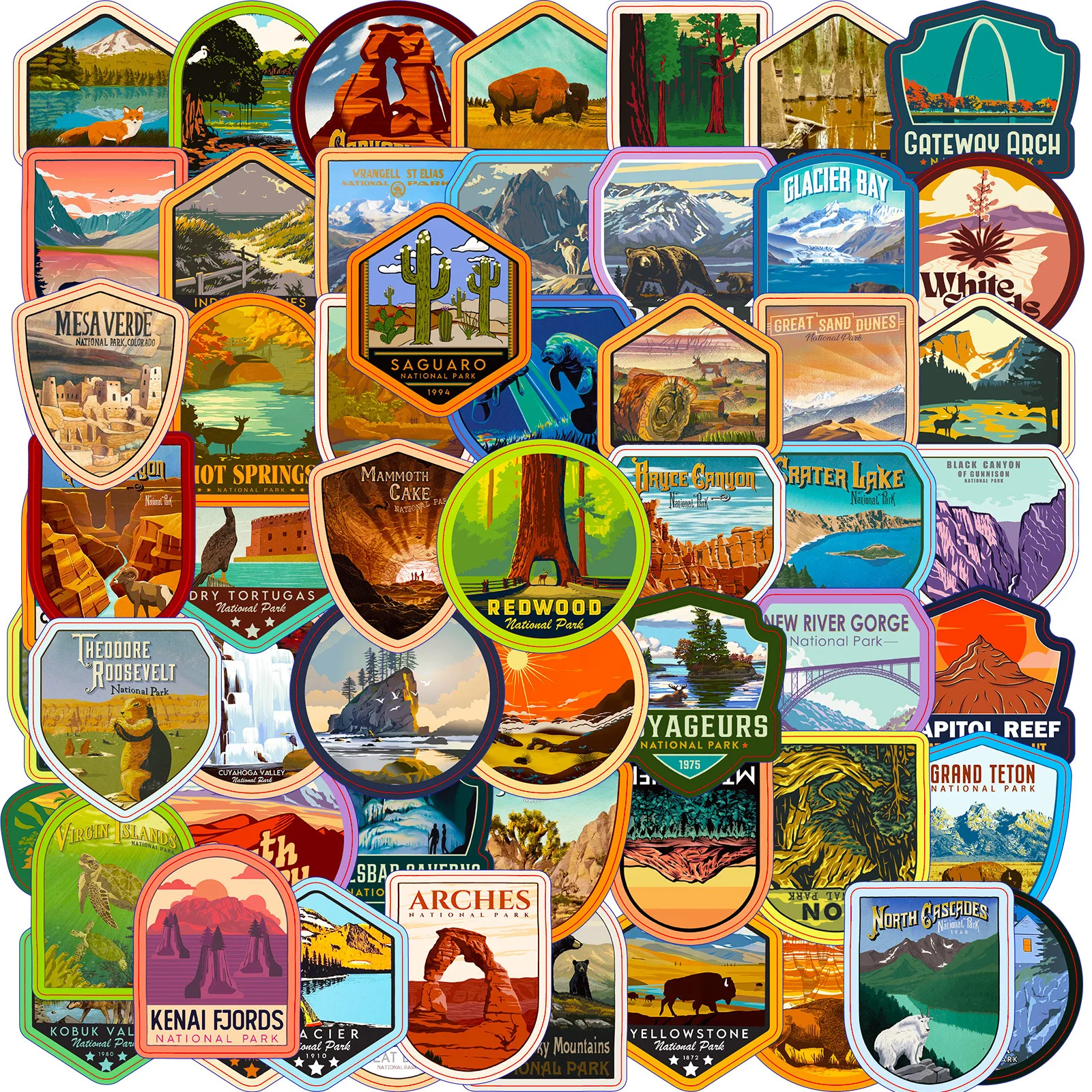 

10/30/63PCS Cool USA National Park Stickers Nature Forest Camping Decals DIY Travel Luggage Suitcase Scrapbook Laptop Sticker