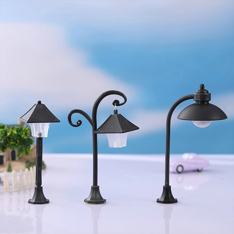 Miniature Christmas Street Lamp Post LED Lights Park Bench & Streetlight Micro Landscape Fairy Garden Ornament Dollhouse Decor