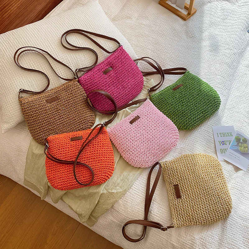 Summer Rattan Straw Bag For Women Knitted Beach Bag Bohemia Style Crossbody Bag Vacation Shoulder Bags Daily Clutch sac