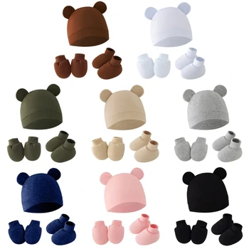 Guanti calzature antigraffio Copricapo essenziale per bambini Cappello da neonato antigraffio con guanti fascia per i piedi