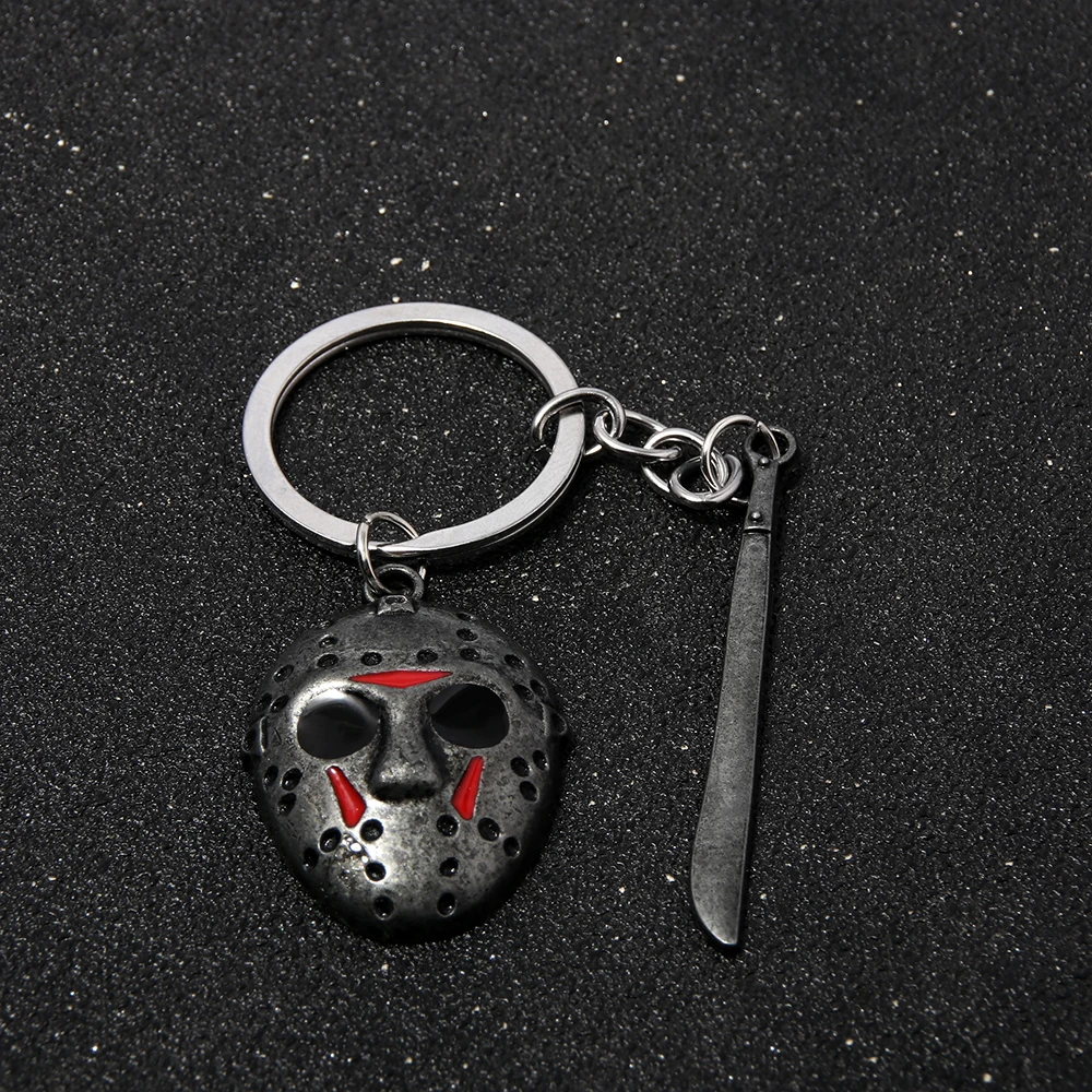 Horror Movie Halloween Keychain Hockey Mask Machete Metal Pendant Cosplay Props For Men Women