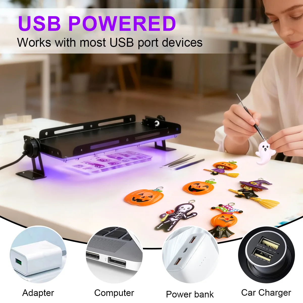 LED 자외선 레진 경화 램프 395nm 405nm, USB 전원, 레진 선물, 귀걸이, 키체인, DIY 경화 램프 제작용