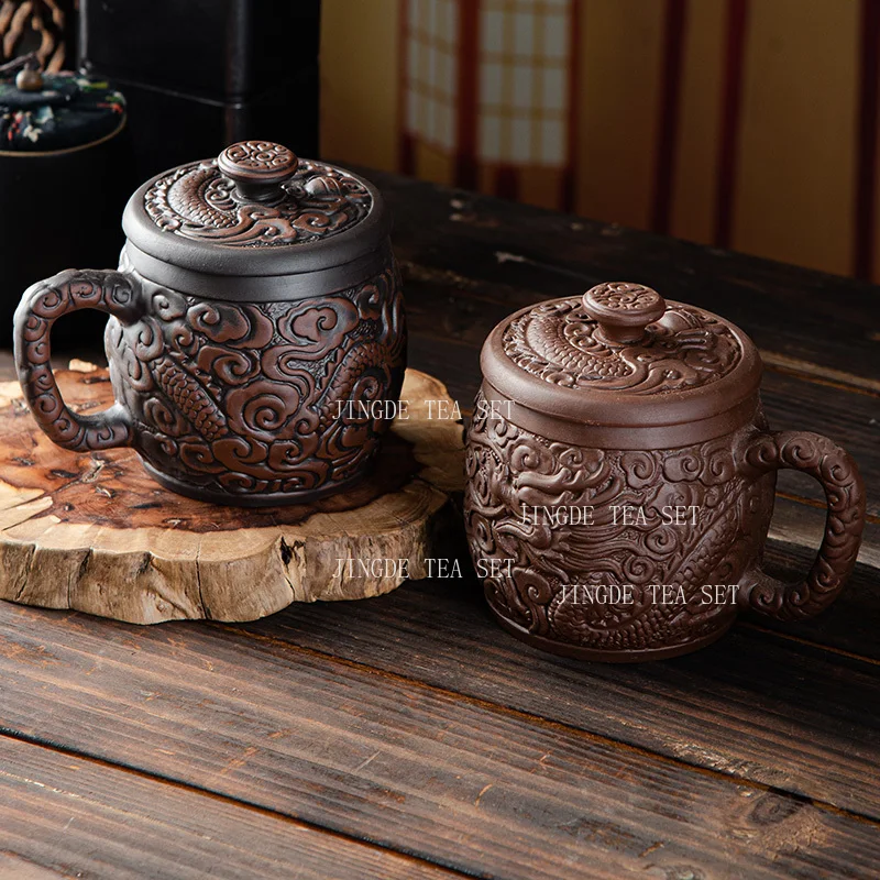 600ml Zhu Ni Large Capacity Tea Cup Household Chinese Purple Clay Tea Cup with Lid Office Water Cup Mug Drinking Utensils
