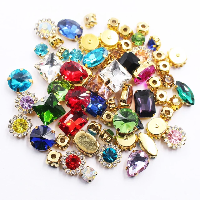 100pcs Mixed Gold Flatback Shiny Crystals Strass Stones Trim Fabric Glass  Beads Sew On Rhinestones for