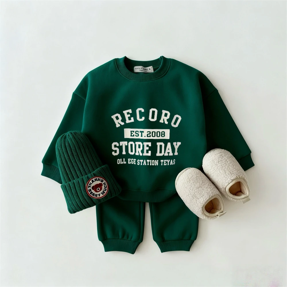 Brief Gedruckt Sweatshirts + Hosen Baby Neue Mode Casual Kostüm Lange ärmeln Outfits Für Jungen Und Mädchen Casual Trendy 2 stücke – Detail 1