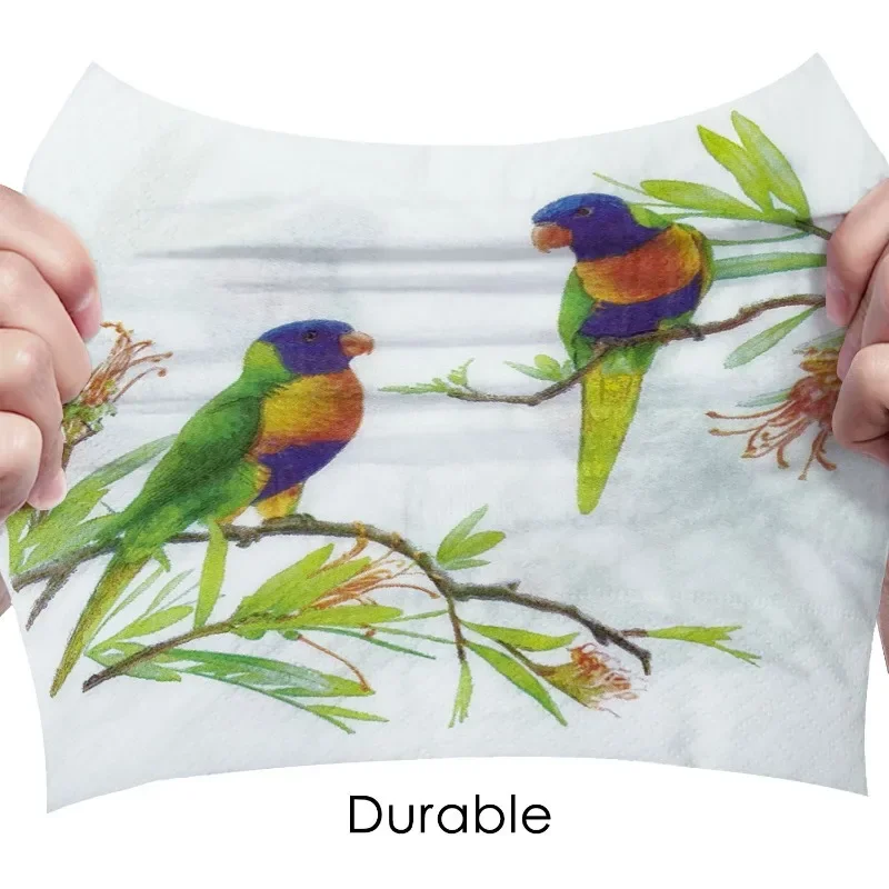 Paper Napkins Disposable Paper Placemats Magpie Branch Double Bird Square Napkin Flower Bird White Background Green Branches Wedding Party Supplies Decoration Placemats