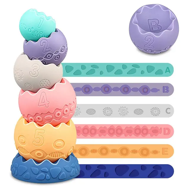 Baby Sorting Nesting & Stacking Toys for Educational Stacking Blocks Color Shape Soft Rubber Blocks Toys for 6+ Months Toddlers 2