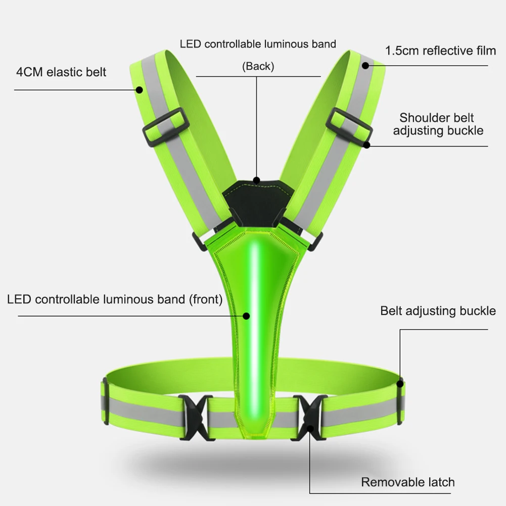 LED Running Vest USB Rechargeable Reflective Glowing Reflector Straps Adjustable Night Running Vest High Visibility 