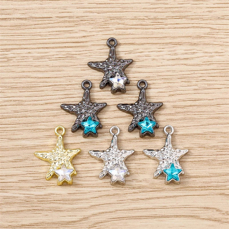5 Stück 16 x 20 mm niedliche Kristall-Metall-Stern-Anhänger für die Herstellung von Ohrringen, Halsketten, Armbändern, DIY-Handwerk, Schmuckzubehör – Detail 8