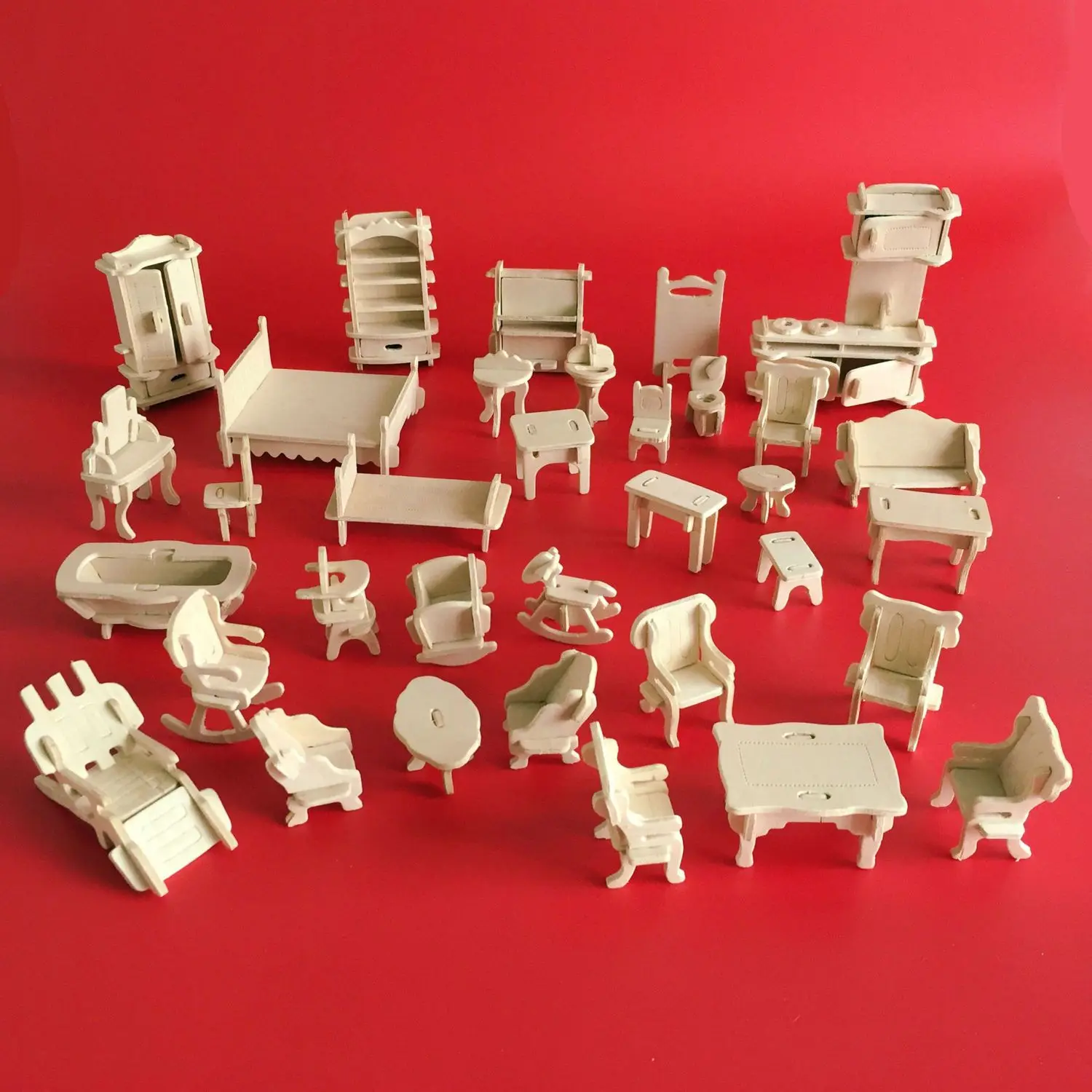 

3D Puzzle Wooden Mini Furniture Puzzle Can Spell 34pcs Small Furniture Children's Toys Gifts DIY