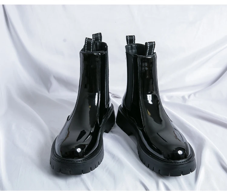 Marke Klassische Schwarze Plattform Stiefel Männer Hohe Ferse Höhe Erhöhen Leder Ankle Chelsea Stiefel Männer Dicke Sohle Motorrad Stiefel – Detail 13