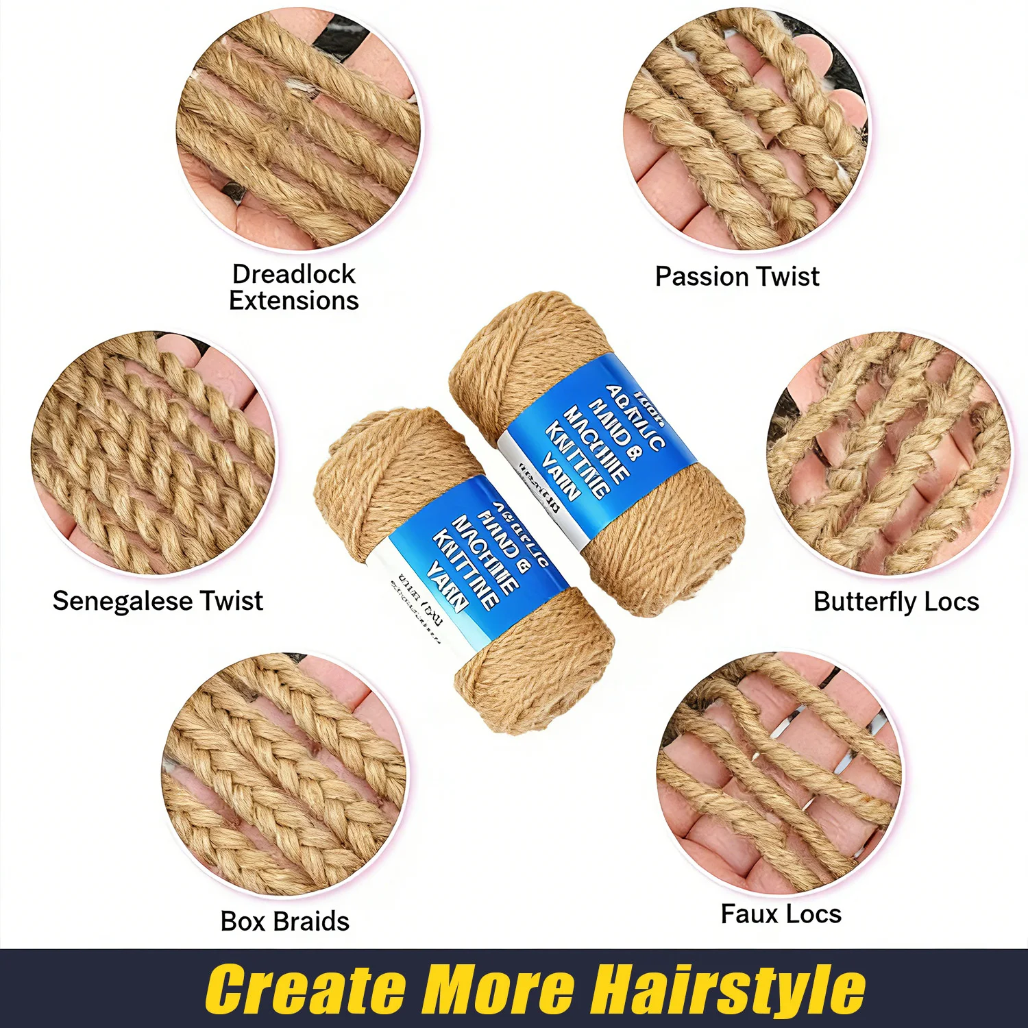 15m Long Soft African Brazilian Wool Eco-Friendly Synthetic Hair Extensions for Braiding Hair Pre stretched, Ideal for Women's 6