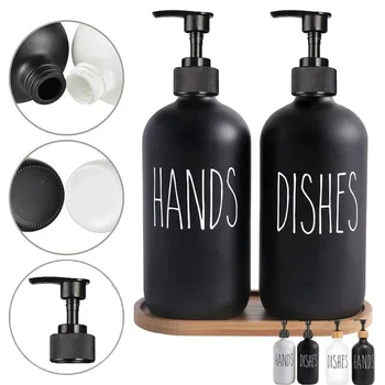 Set di dispenser di sapone per piatti neri da 500 ml con pompa in plastica Dispenser di shampoo liquido ricaricabile per accessori da cucina per decorazioni in fattoria 1