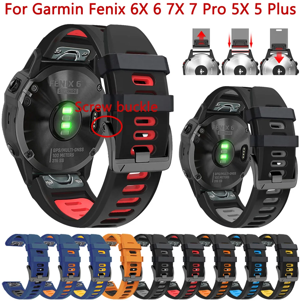 

Ремешок для Garmin Fenix 6X 6 7X 7 Pro 5X 5 Plus 3 HR, силиконовый браслет для смарт-часов QuickFit Epix Gen 2, 22 мм 26 мм
