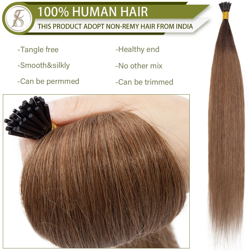 TESS I Tip Hair Extensions 50pcs Keratin Fusion Microlink Hair Extensions Human Capsule Pre Bonded Stick Brown Natural