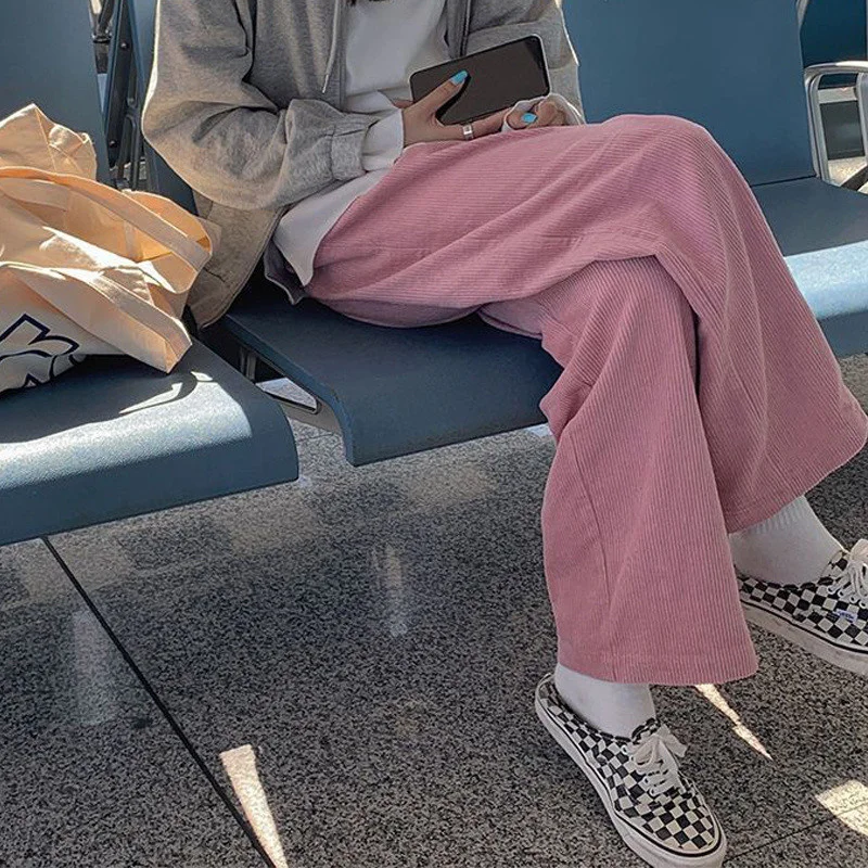 

Vintage Corduroy Casual Streetwear Harajuku Wide Leg Pants for Women 2023 Spring Autumn Solid Loose High Waist Straight Trousers