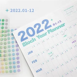 Planificateur de calendrier annuel, planificateur de calendrier mensuel quotidien avec autocollant à points, papeterie murale, étude, planification, apprentissage, 2022 