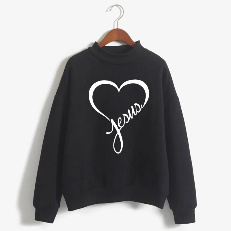 

Jesus Love Heart Print Woman Sweatshirt Sweet Korean O-neck Knitted Pullovers Thick Autumn Winter Candy Color Women Clothing