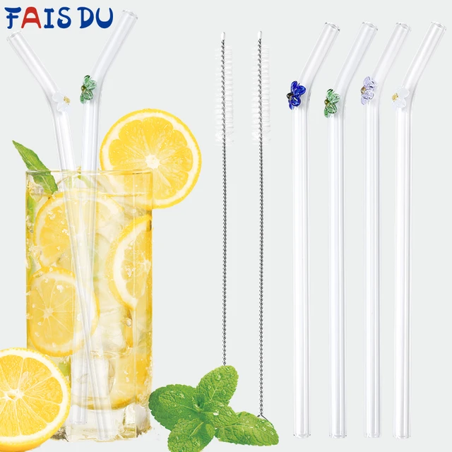 FAIS DU Glass Straws With Flowers Cute Transparent Reusable