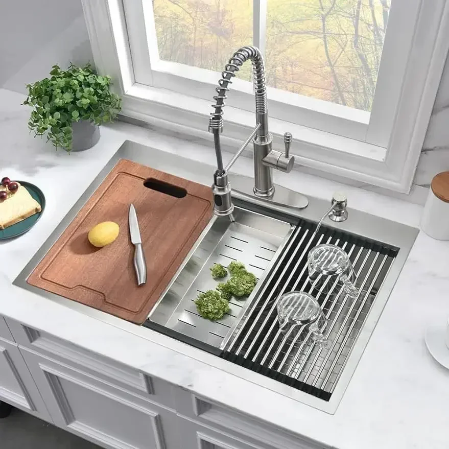 

33 Inch Drop In Kitchen Sink Worktation-Bokaiya 33x19 Kitchen Sink Drop In Stainless Steel