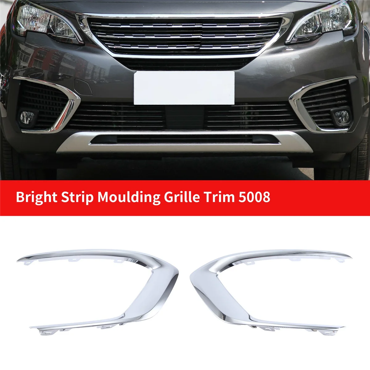 

Left Brand New Fog Lamp Lights Frame Cover Bright Strip Moulding Grille Trim for Peugeot 5008