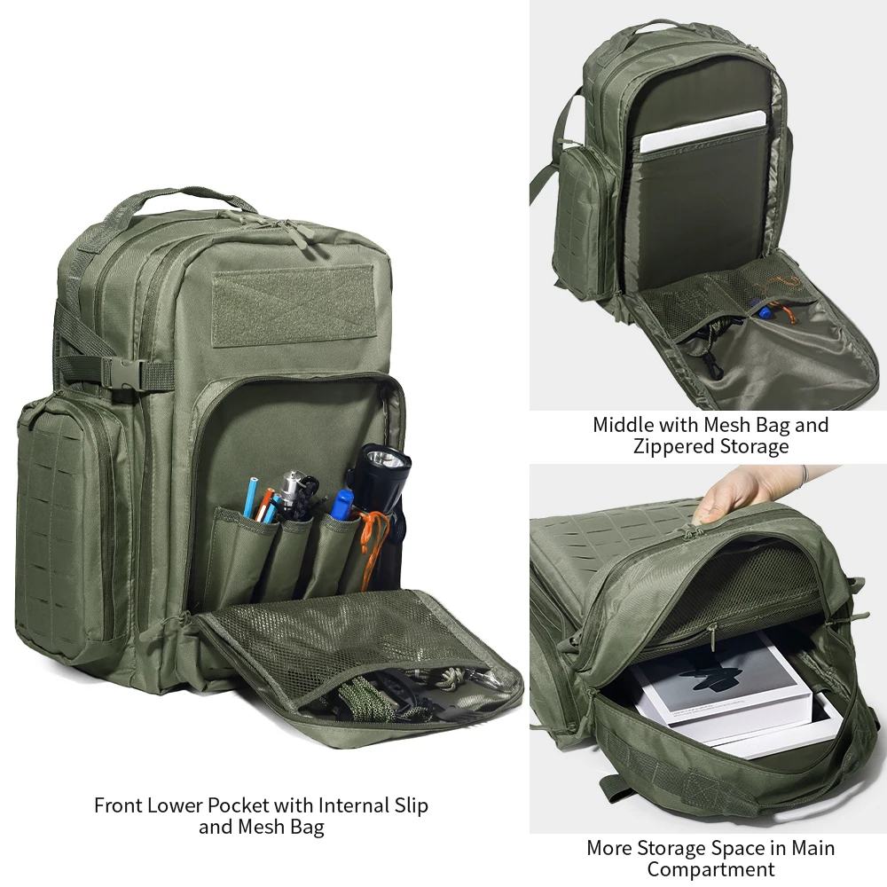 Langlebiger Taktischer MOLLE-Rucksack für Männer, Multifunktionale Outdoor-Ausrüstungstasche zum Klettern, Wandern, Reisen und Camping, Große Kapazität – Detail 2