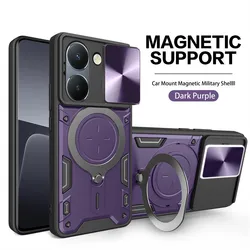 Shockproof Protective Phone Case with Stand and Lens Protection for VIVO Y36 5G (PURPLE)