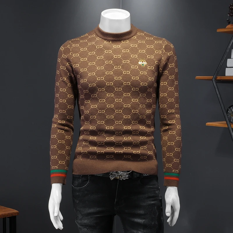 

Autumn Fashion Mens Jacquard Embroidery Sweater High Quality Winter Luxury Knitted Casual O Neck Slim Fit Warm Wool Sweaters 5XL