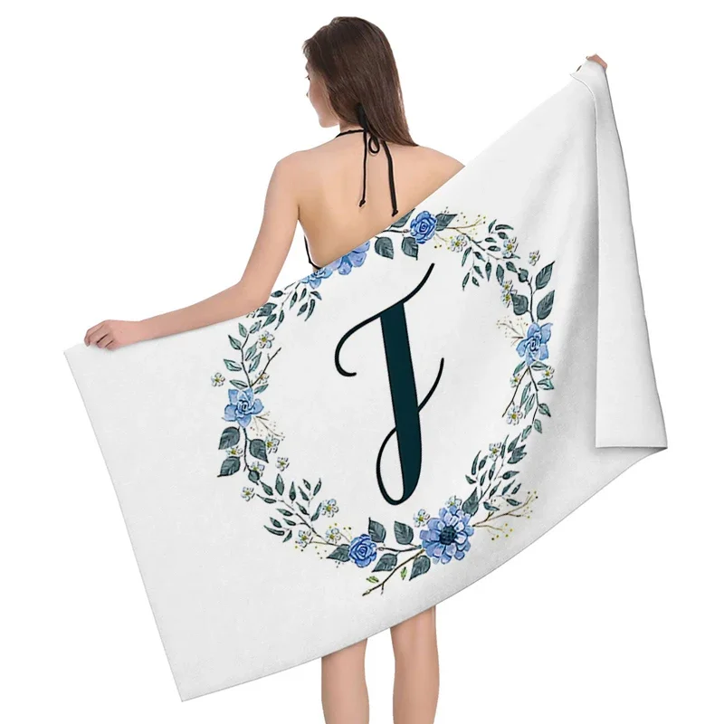 1pc Flower wreath letter pattern Pattern Beach Towel,Ultra-Fine Fiber Beach Blanket,Highly Absorbent Bath Towel,Suitable 3
