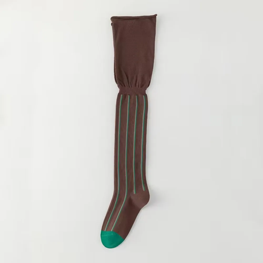 Lässige vertikale Streifen über Kniestrümpfe, hohe Oberschenkelstrümpfe, reine Baumwolle, warme Leggings für Damen – Detail 14