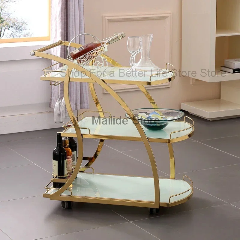 

Light Luxury Iron Art Glass Salon Trolleys Beauty Salon Tool Trolley Modern Salon Furniture Home Rack with Wheel Wine Water Cart
