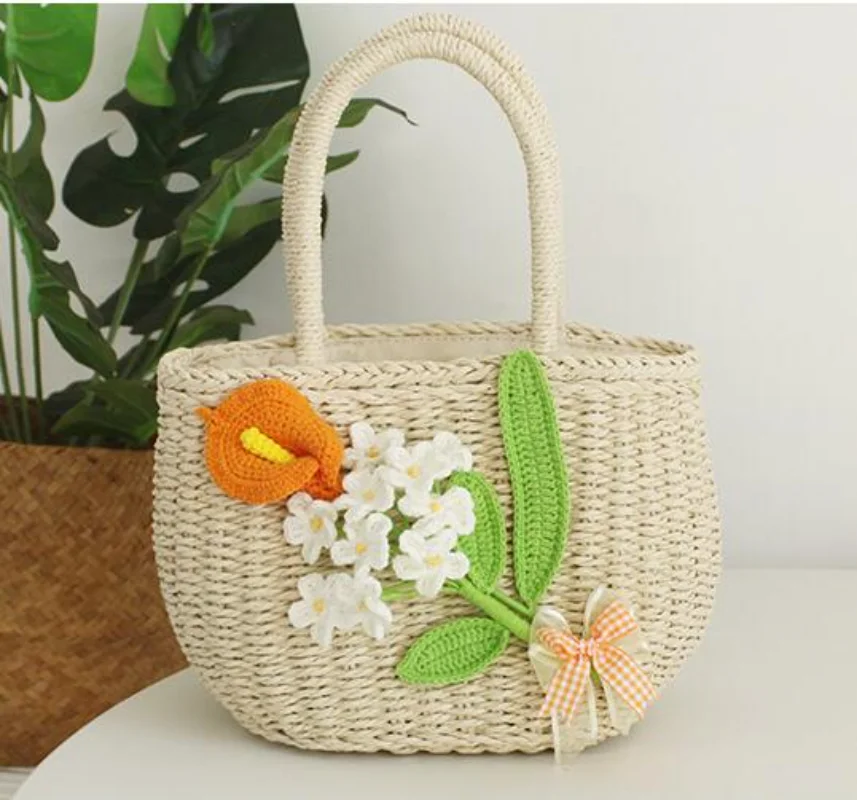 

Women Straw Hand Bags Small Rattan Bag Holiday Beach Bag 2023 Summer Handmade Woven Rattan Purses and Handbag