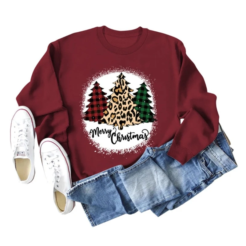 

Women Merry Christmas Graphic Crewneck Top Long Sleeve Casual Loose Sweatshirt