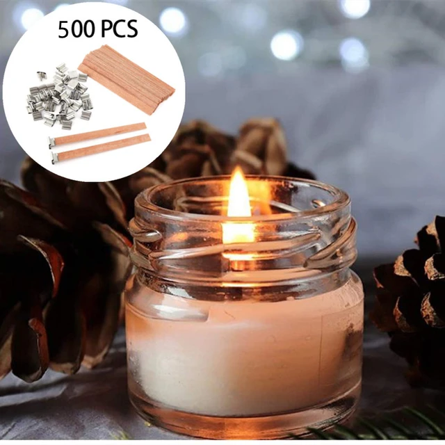 100 PCS 13x1.3cm Wooden Candle Wicks Smokeless Natural Wooden Candle Wicks  For Candle Making With Iron Stand Candle Making Wicks