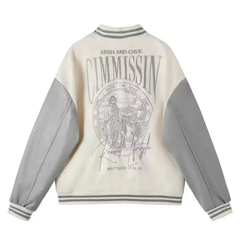 VIntage Collage Varsity Jackets Men Baseball Uniform Embroidery Oversized Women's Coat Patch PU Sleeves Fashion man clothing 5