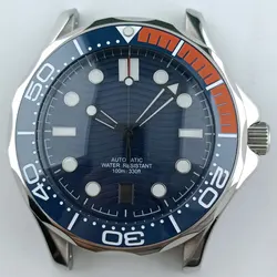 Premium 42mm Stainless Steel Diving Watch Case with Sapphire Crystal & Transparent Back for No logo (NO.6 blue dial)