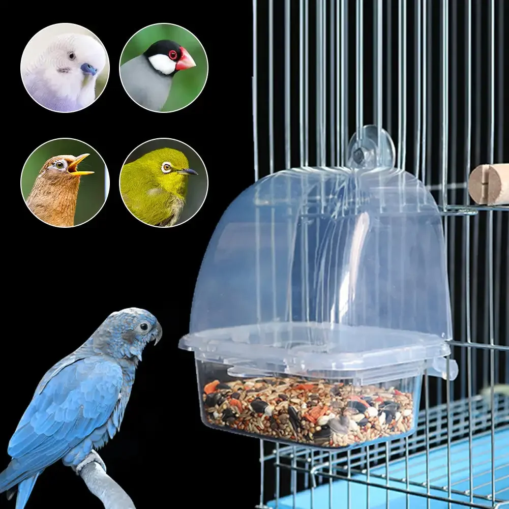 Bird Cage Feeder Transparent Durable Plastic Parrot Feeding Box Large Capacity Food Trough Splash-Proof Pet Container