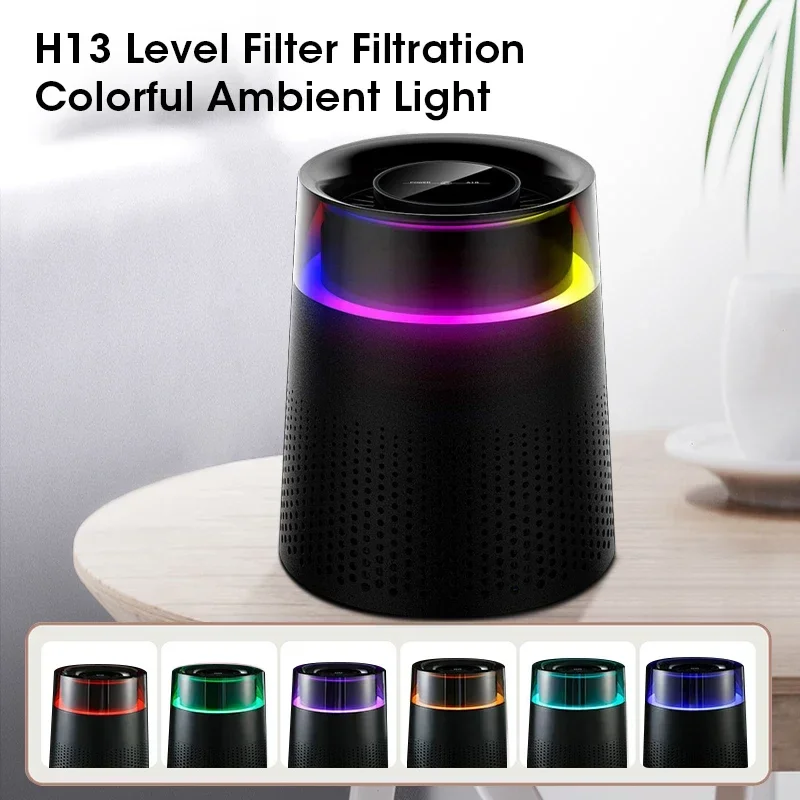 Air Purifier with Colorful Light Negative Ion Air Quality Test HEPA Filter 20㎡ Room Desktop Captures 99% Formaldehyde Pollutants