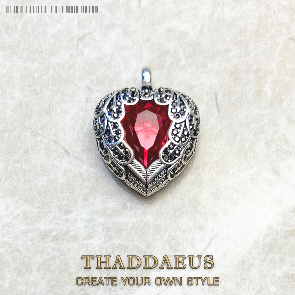 Pendant Wings Red Heart 925 Sterling Silver Jewelry Europe Romantic Crystal Gift For Woman pendant necklace silver pendant