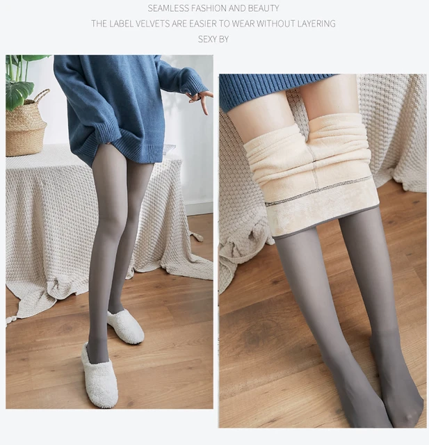 Women Winter Warm Leggings Translucent Pantyhose Fleece Tights