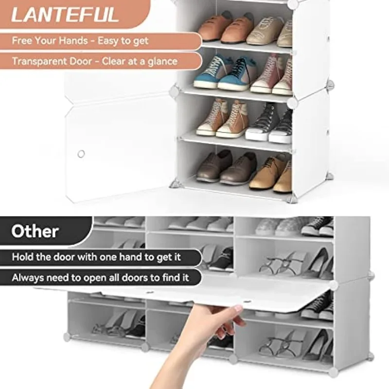 LANTEFUL 8 Tiers Tall Shoe Rack, Narrow Vertical Shoe Rack for