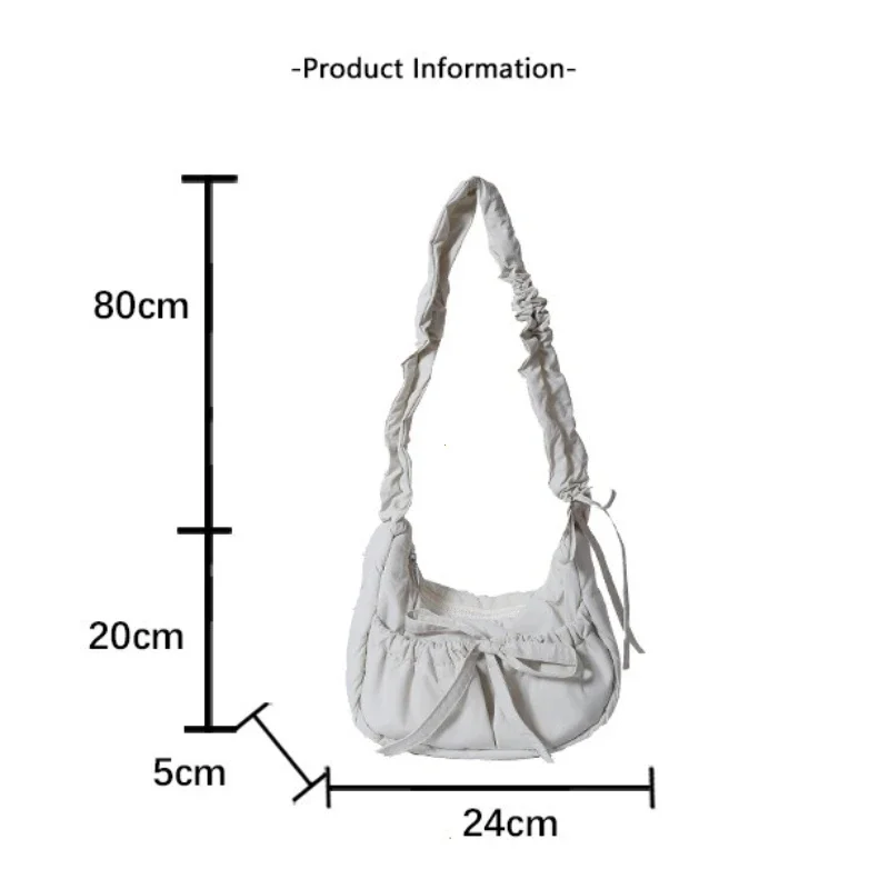 Women's Handbags Waterproof Nylon Shoulder Bags Large Capacity Leisure Single Crossbody Bags for Women Drawstring Pleated Bag