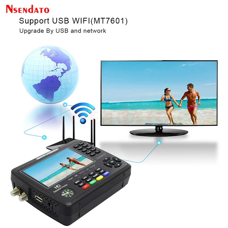 V10 Finder Pro Combo 4.3''LCD Display Digital Satellite TV Signal Finder Meter DVB-S2X/S2/T2 H.265 HEVC Sat Finder For USB WIFI