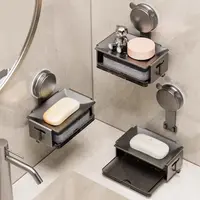 Durable Suction Cup Soap Holder Aluminum Alloy Punch-free Storage Shelf Wall Mounted Soap Rack Kitchen Bathroom Organizer 1