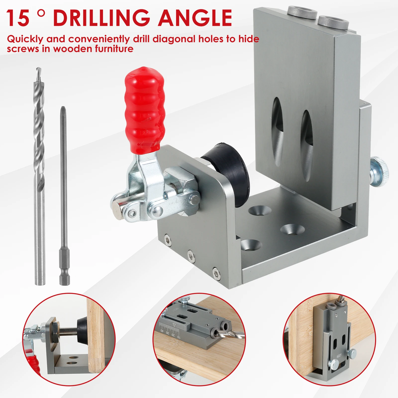 

Pocket Hole Jig Kit Aluminum Alloy Pocket Screw Jig Drill Guide Multifunctional Woodworking Dowel Jig Kit Precise Angled Holes