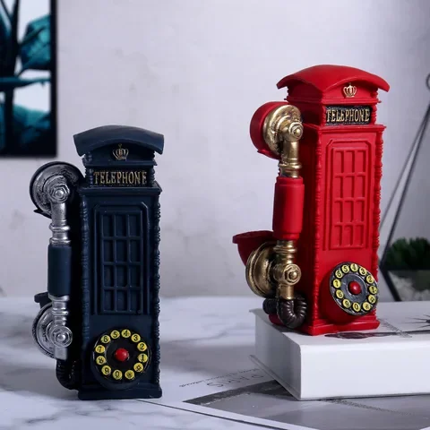 

Resin Telephone Booth Figurines 21cm VILEAD Creative European Call Box Piggy Bank Decoration Handmade Crafts Vintage Gifts Hogar