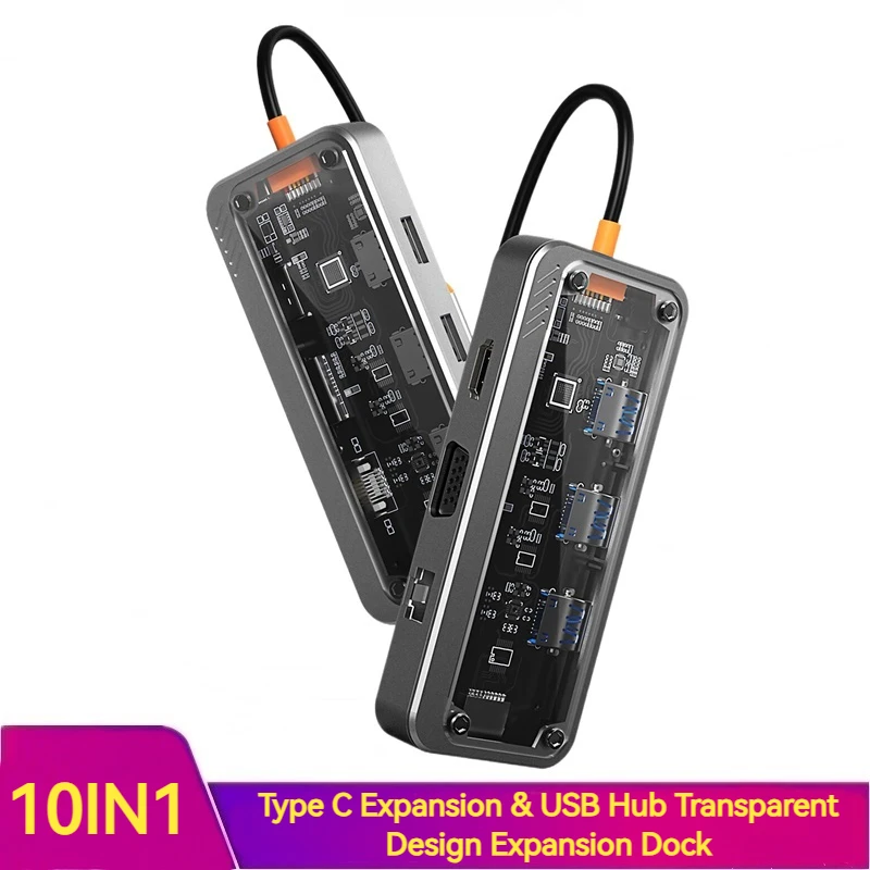 

10 в 1 USB Type C 3,0 концентратор 10 портов USB расширительный ноутбук разветвитель несколько USB расширитель VGA HDMI RJ45 TF карта для Macbook Pro ПК