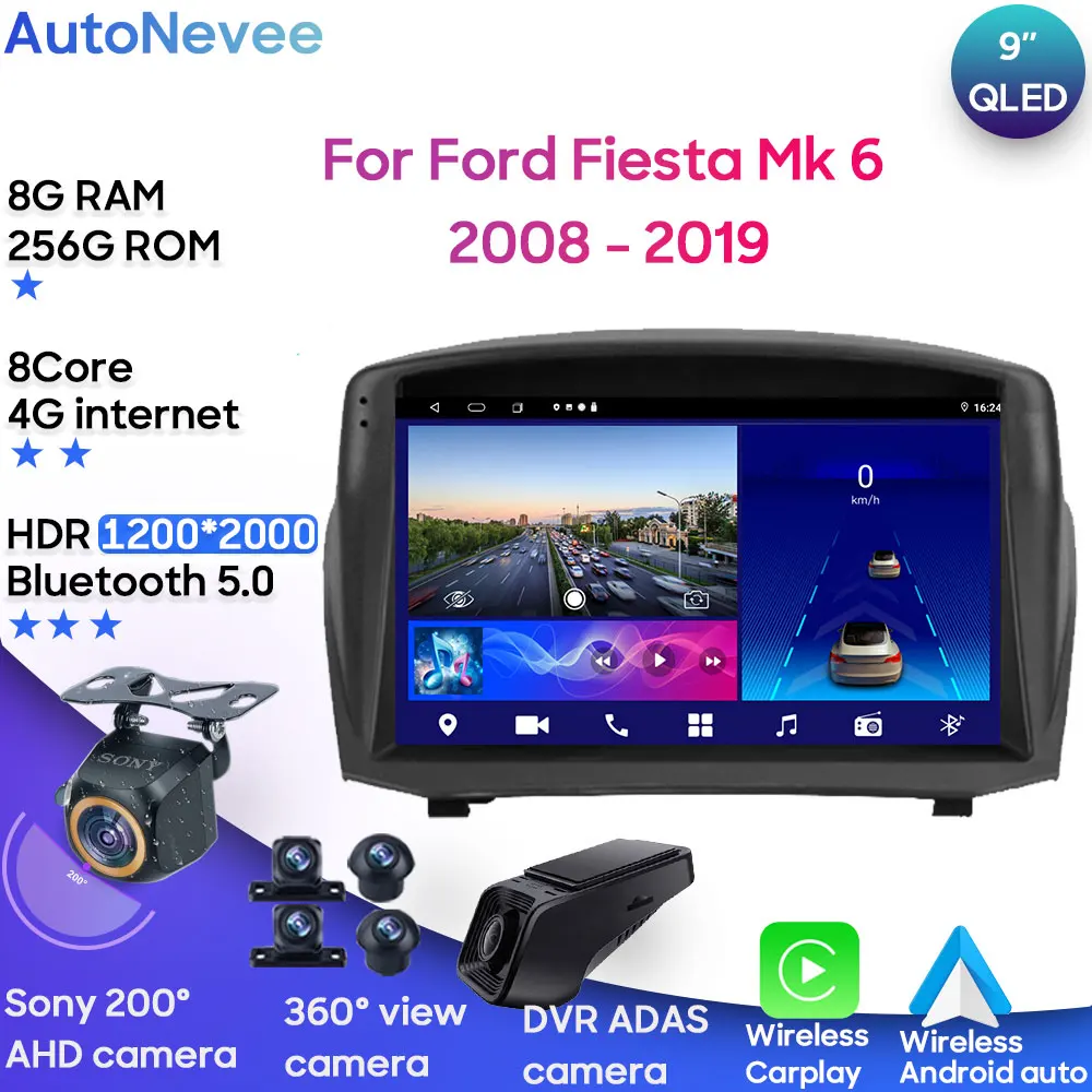 

Android мультимедийный плеер для Ford Fiesta Mk 6 2008-2019, автомобильный стерео процессор, радио, QLED-плеер, навигация для Carplay, авто, HDR, приборная панель, Wi-Fi, BT