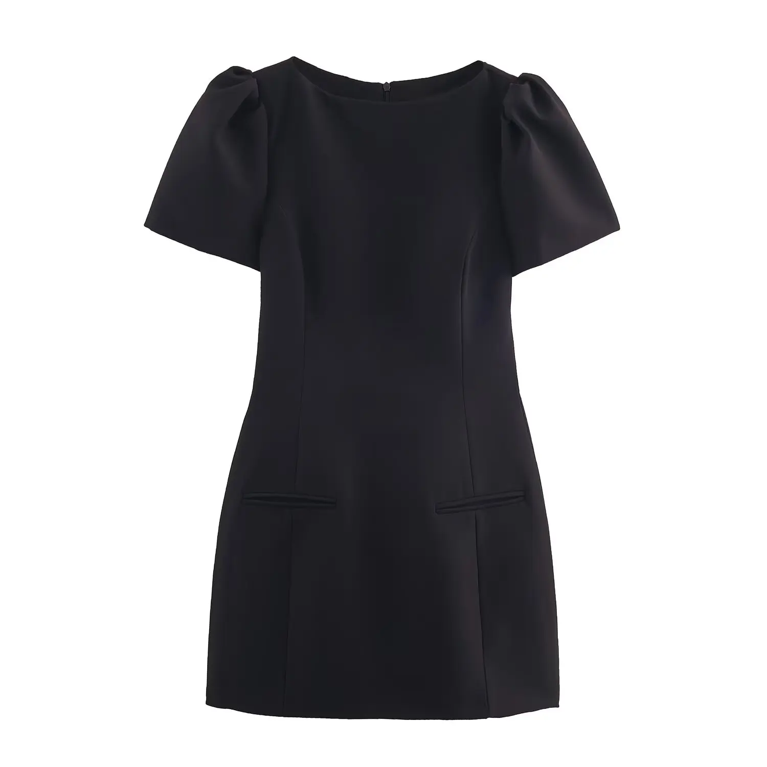 Women Folds mini Dress Female Fashion Spring Summer New Puff Sleeve With Pocket Short Dress France Chic Lady Evening Mujer