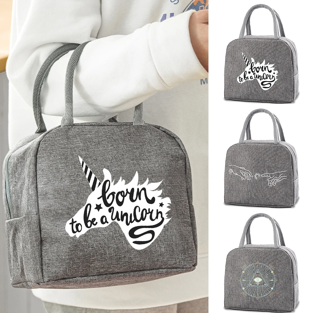 

Women Insulated Lunch Bag Child Cooler Thermal Bags Portable Lunch Box Ice Pack Tote White Picture Print Food Picnic Container